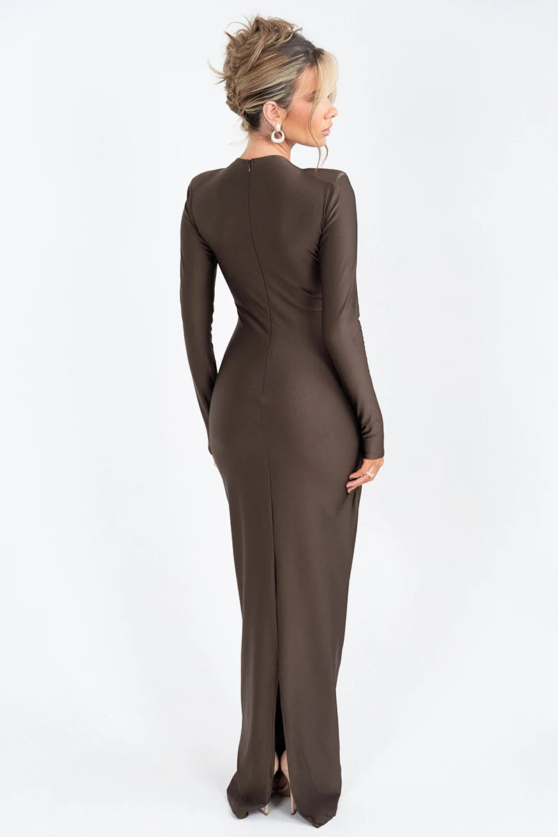 Hollow Out Long Sleeve Sexy Maxi Dress For Women Gown Fashion Solid Bodycon Ruched Club Evening Elegant Long Dress