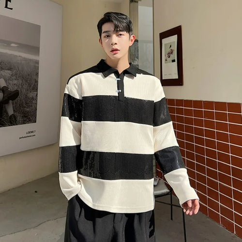 Load image into Gallery viewer, Korean Style High Grade T-shirts Trend Men&#39;s Contrast Color Long Sleeve Pullover Tee Fashion Male Street Clothing 9C1212
