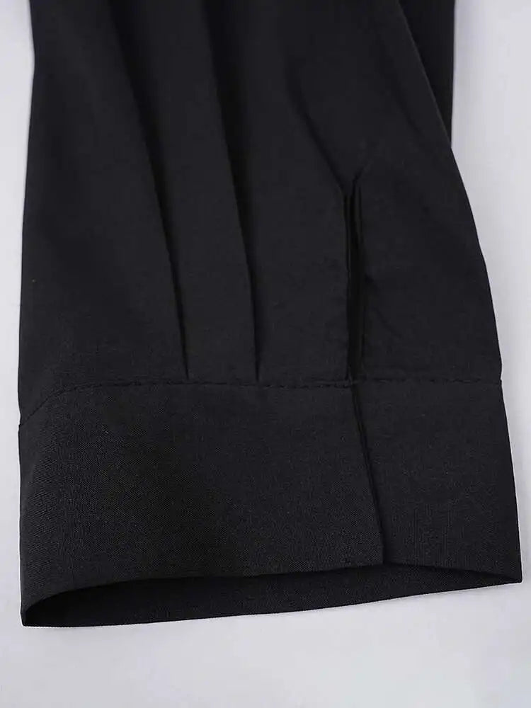 Women Black Irregular Spliced Big Size Blouse New Stand Collar Long Sleeve Shirt Fashion Tide Spring Autumn 2025 CPG1573