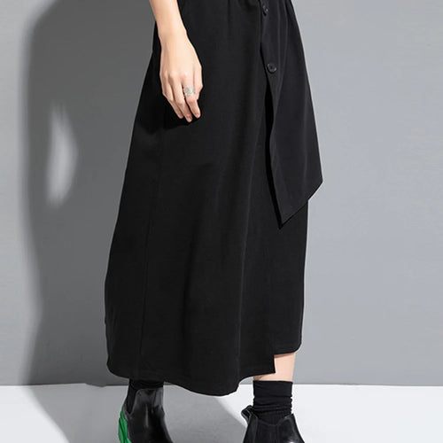 Load image into Gallery viewer, High Elastic Waist Black Irregular Spliced A-line Half-body Skirt Women Fashion Tide New Spring Autumn 2025 1DJ1268
