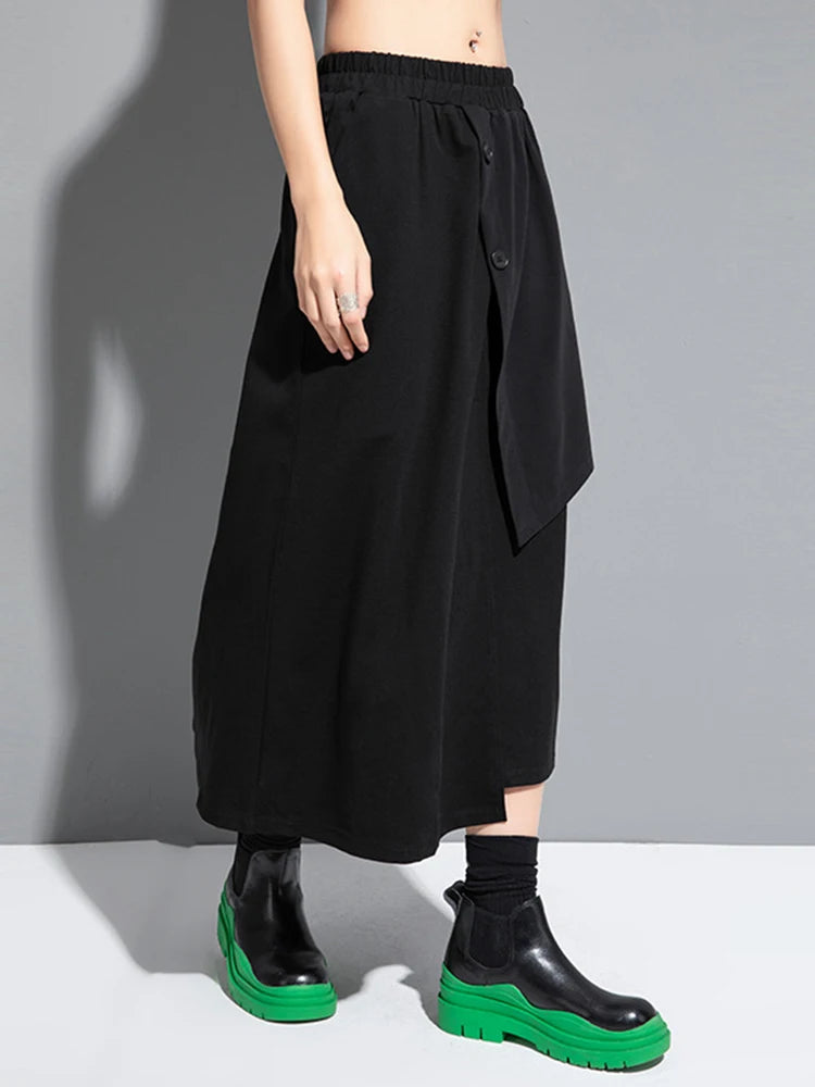 High Elastic Waist Black Irregular Spliced A-line Half-body Skirt Women Fashion Tide New Spring Autumn 2025 1DJ1268