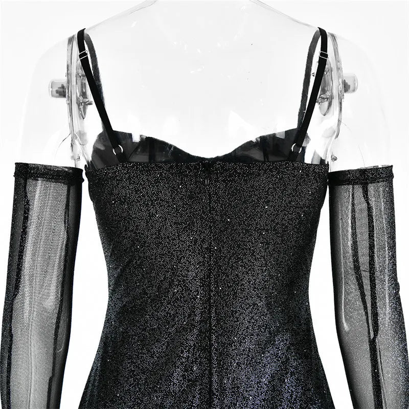 Elegant Strapless Ruffle Sexy Mini Dress For Women Fashion Off-shoulder Backless Sequins Sparkle Club Party Dress