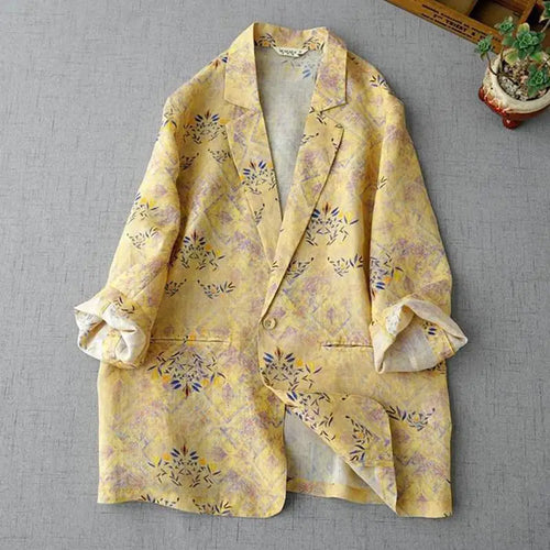 Load image into Gallery viewer, Women Blazer Single Button Spring And Summer Jacket 2022 Casual Pockets Female Suits Coat Vintage Print Blouse Sun Protection
