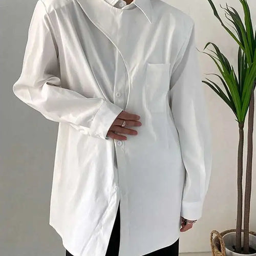 Load image into Gallery viewer, Women White Irregular Big Size Blouse New Lapel Long Sleeve Loose Fit Shirt Fashion Tide Spring Autumn 2025 1DF7024
