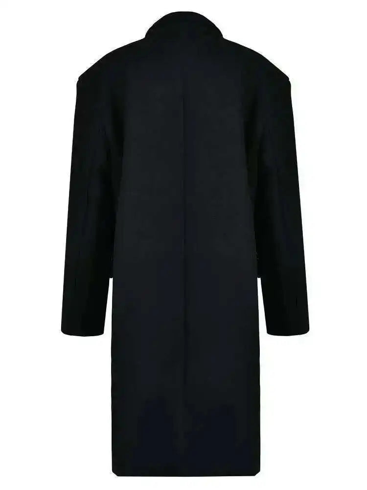 Black Irregular Big Size Long Woolen Coat New Lapel Long Sleeve Women Jacket Fashion Tide Autumn Winter 2025 1DH1464
