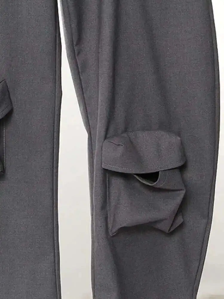 Low Waist Gray Irregular Cut Pockts Long Cargo Pants New Loose Fit Trousers Women Fashion Tide Spring Autumn 2025 1DH2816