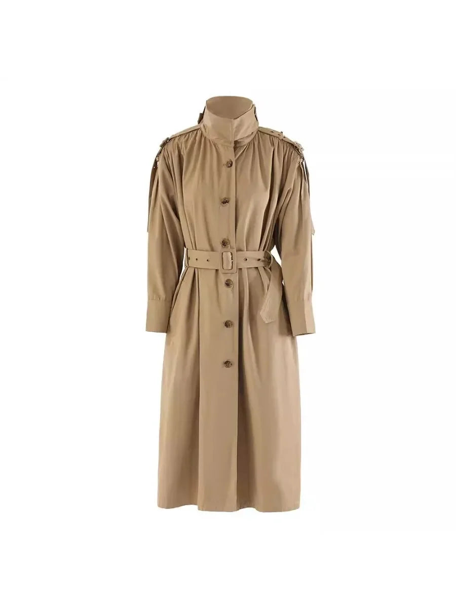 Solid Loose Minimalist Trench for Women Lapel Long Sleeve Spliced Button Temperament Long Coats Female Fashion