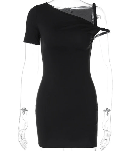 Fashion Solid Short Sleeve Slips Irregular Sexy Bodycon Mini Dress Summer Women Clothes Streetwear Party Festival