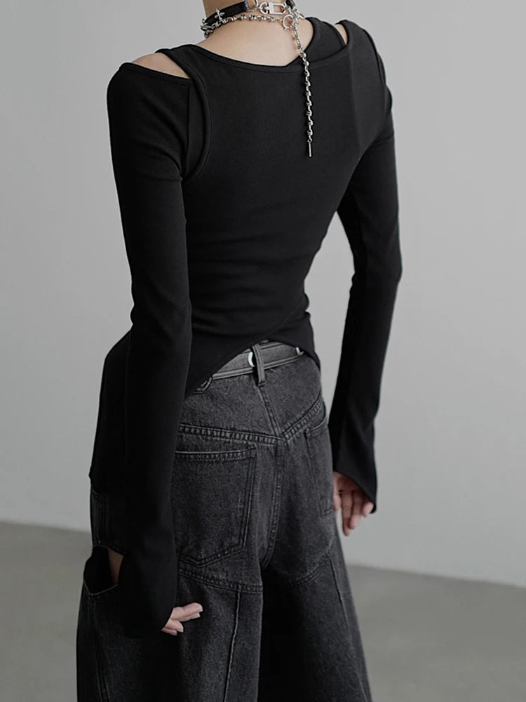 Black Irregular 3 Ways Wear Knitting Sweater O-neck Long Sleeve Women Pullovers New Fashion Spring Autumn 2025 1DH9225