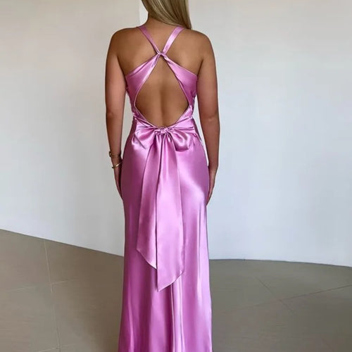 Load image into Gallery viewer, Elegant Sleeveless Satin Bodycon Long Dress Women Sexy Deep V Backless Evening Dress Female Slim Fit Party Club Vestidos
