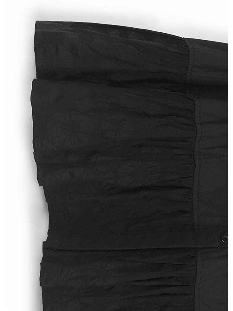 Women Blue Circle Printed Spliced Big Size Midi Shirt Dress New Lapel Short Sleeve Fashion Tide Spring Summer 2025 1DJ1356