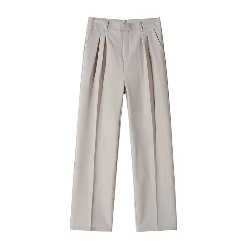 Dropped Loose Straight Men's Suit Pants Pleated Autumn Korean Fashion Wide Leg Solid Color Male Trousers Simple 9C8987