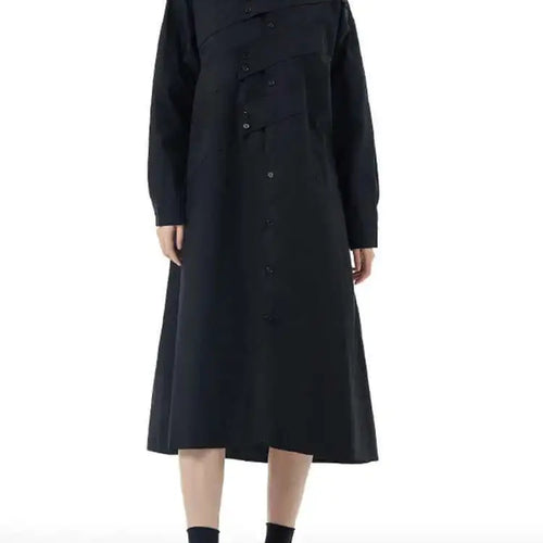 Load image into Gallery viewer, Women Rose Red Button Design Big Size Midi Shirt Dress New Lapel Long Sleeve Fashion Tide Spring Autumn 2025 1DH5165
