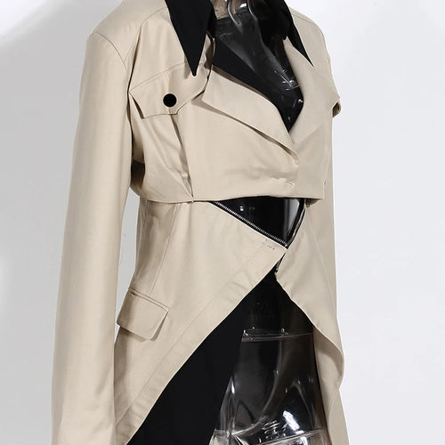 Load image into Gallery viewer, Loose Fit Khaki Two Ways Wear Irregular Jacket New Lapel Long Sleeve Women Coat Fashion Tide Spring Autumn 2025 1DE7081
