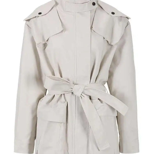 Load image into Gallery viewer, Women Beige Belted Big Size Trench New Stand Collar Long Sleeve Loose Windbreaker Fashion Tide Spring Autumn 2025 CPG0719
