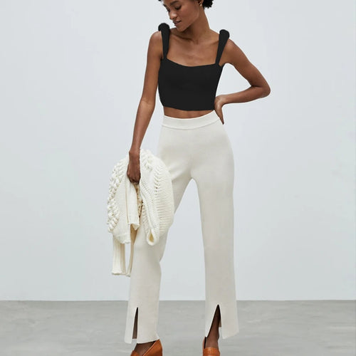 Load image into Gallery viewer, Backless Knit Sweater Crop Tops For Women Vest Fashion Spaghetti Strap Sleeveless Knitted Tank Tops Ladies Camis Tops
