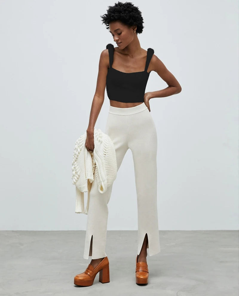 Backless Knit Sweater Crop Tops For Women Vest Fashion Spaghetti Strap Sleeveless Knitted Tank Tops Ladies Camis Tops