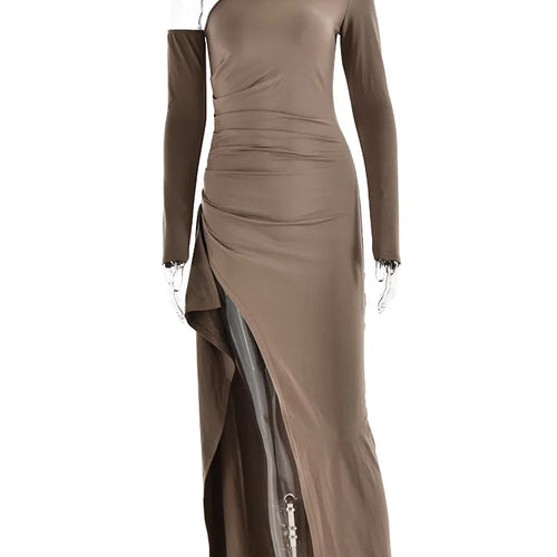 Load image into Gallery viewer, Autumn Sexy Fashion Long Sleeve High Split Women's Dress Oblique Shoulder Elegant Party Club Long Slim Fit Evening Dress
