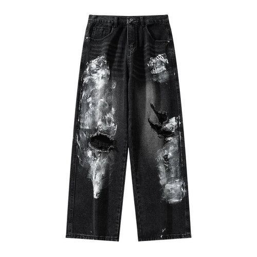 Load image into Gallery viewer, Men's Jeans New American Style Niche Design Graffiti Ripped Design Straight Wide Leg Hole Stylish Male Clothing 9W2023
