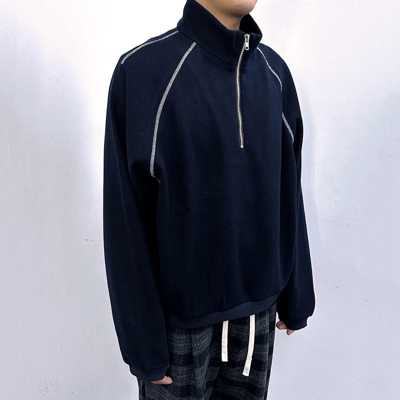 Men's Sweatshirts Korean Style Splicing Patchwork Trendy Multi Zippers Stand Collar Solid Color Male Casual Clothing 9W1825