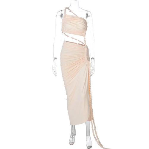 Load image into Gallery viewer, Off-shoulder Thigh High Split Sexy Maxi Dress For Women Fashion Strapless Sleeveless Ruched Bodycon Club Party Dress
