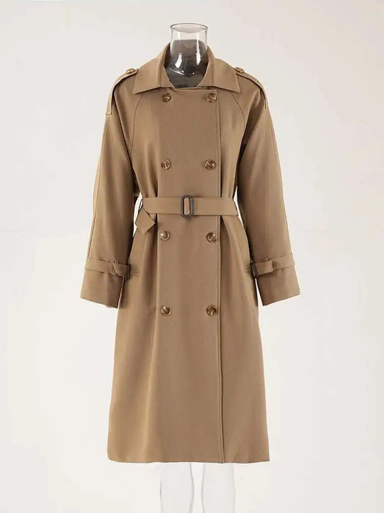 Women Red Double Breasted Big Size Elegant Trench New Lapel Long Sleeve Windbreaker Fashion Spring Autumn 2025  CPG1783