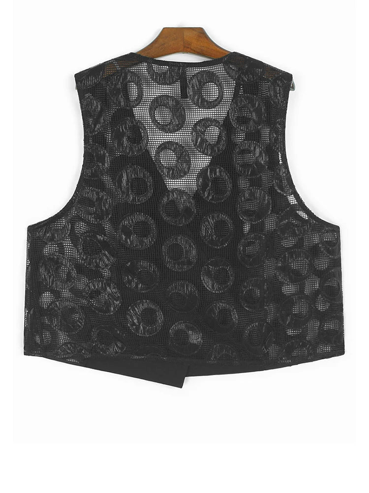 Black Dot Hollow Out Vest Half-body Skirt Two Pieces Suit New V-Neck Sleeveless Women Fashion Spring Autumn 2025 1DJ1101