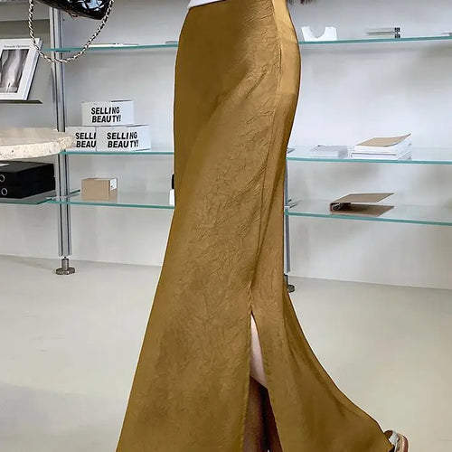 Load image into Gallery viewer, Korean Fashion Women's Elegant Sexy Slim Split Long Skirt Spring Summer High Waist Half Fishtail Skirts Popular 2025 Casual Chic
