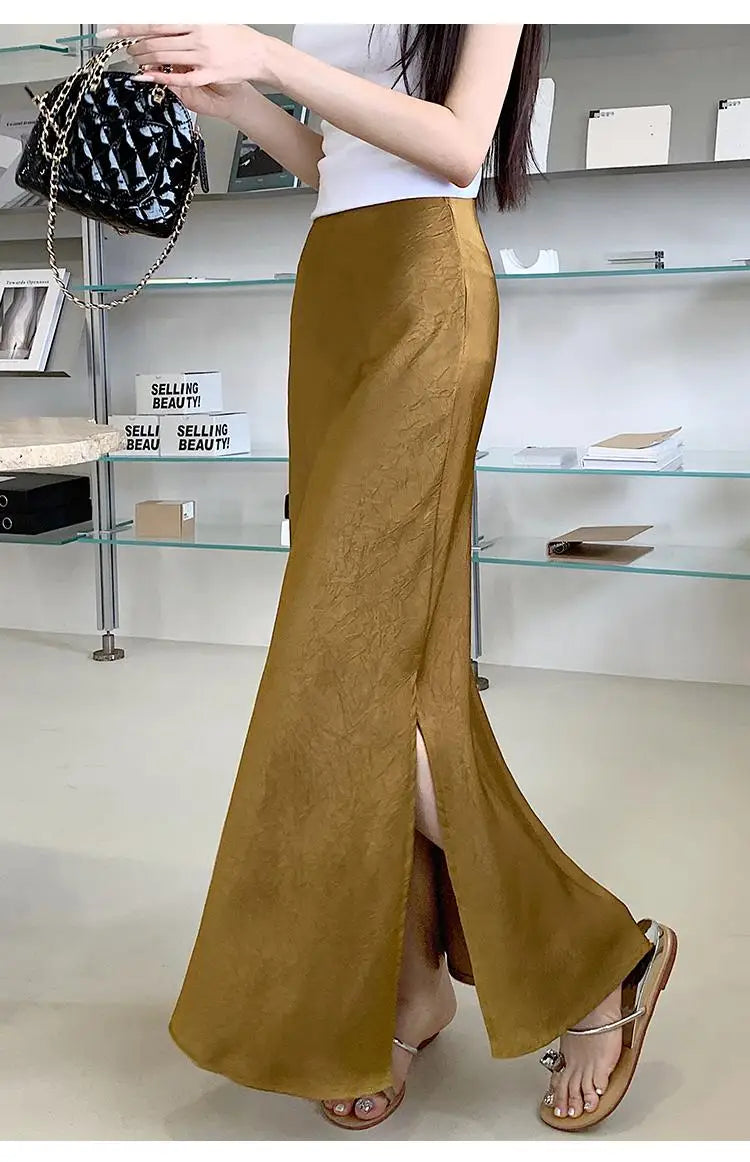 Korean Fashion Women's Elegant Sexy Slim Split Long Skirt Spring Summer High Waist Half Fishtail Skirts Popular 2025 Casual Chic