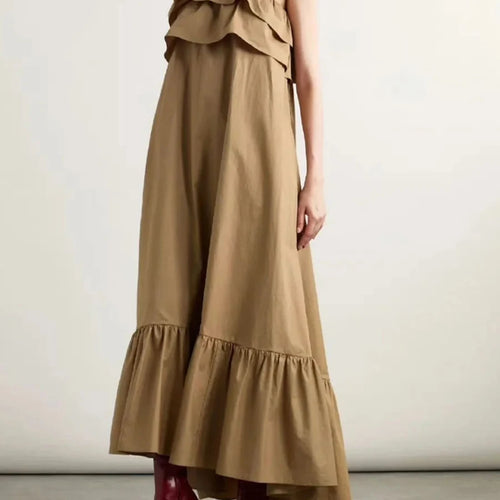 Load image into Gallery viewer, Solid Loose Spliced Ruffles Folds Casual Dresses for Women Strapless Sleeveless Minimalist Long Dress Female New
