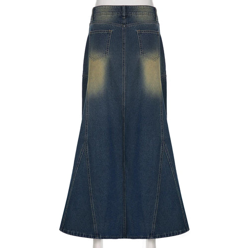 Load image into Gallery viewer, Fairycore Vintage Stitched Cargo Style Denim Skirt Female Street Stye Distressed A-Line Long Skirt Chic Aesthetic Y2K

