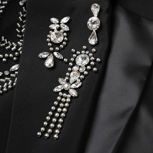 Load image into Gallery viewer, Women Black Rhinestones Nailed Big Size Elegant Blazer New Lapel Long Sleeve Jacket Fashion Spring Autumn 2025 5ZD1434
