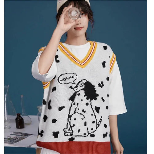 Load image into Gallery viewer, Women&#39;s Cartoon Dog Embroidery Knitted Sweaters Sleeveless Vest  Winter Warm V-Neck Female Jumpers Pullovers
