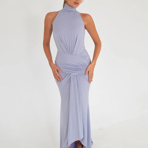 Load image into Gallery viewer, Elegant Sleeveless Elastic Tight Women Dress High Neck Bodycon Pleated Long Party Evening Dress AutumnWinter New Vestido
