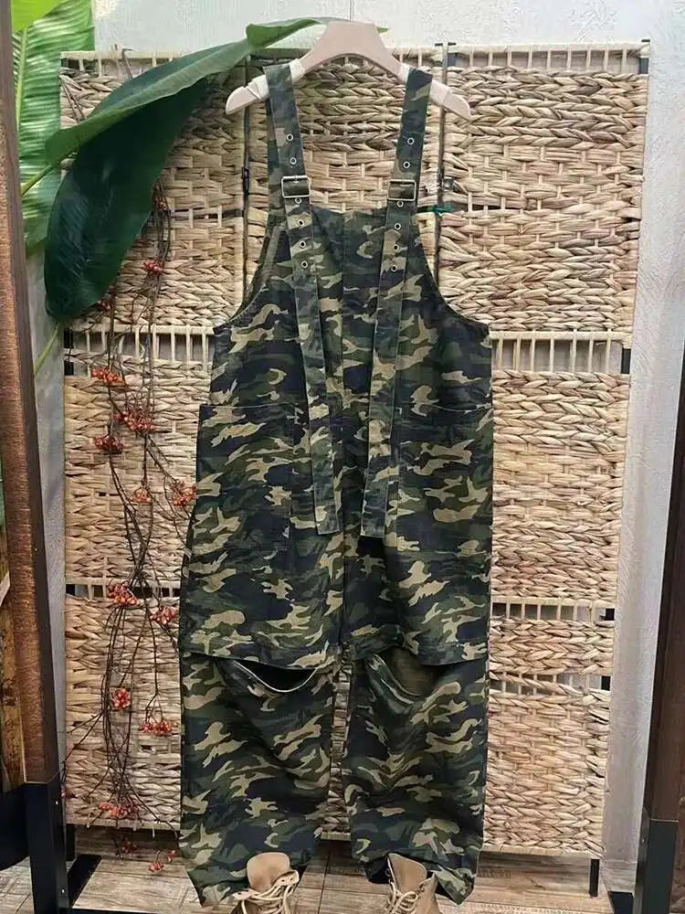 High Waist Red Camouflage Big Size Long Overalls Wide Leg Jeans New Women Trousers Fashion Tide Spring Autumn 2025 1DH9905