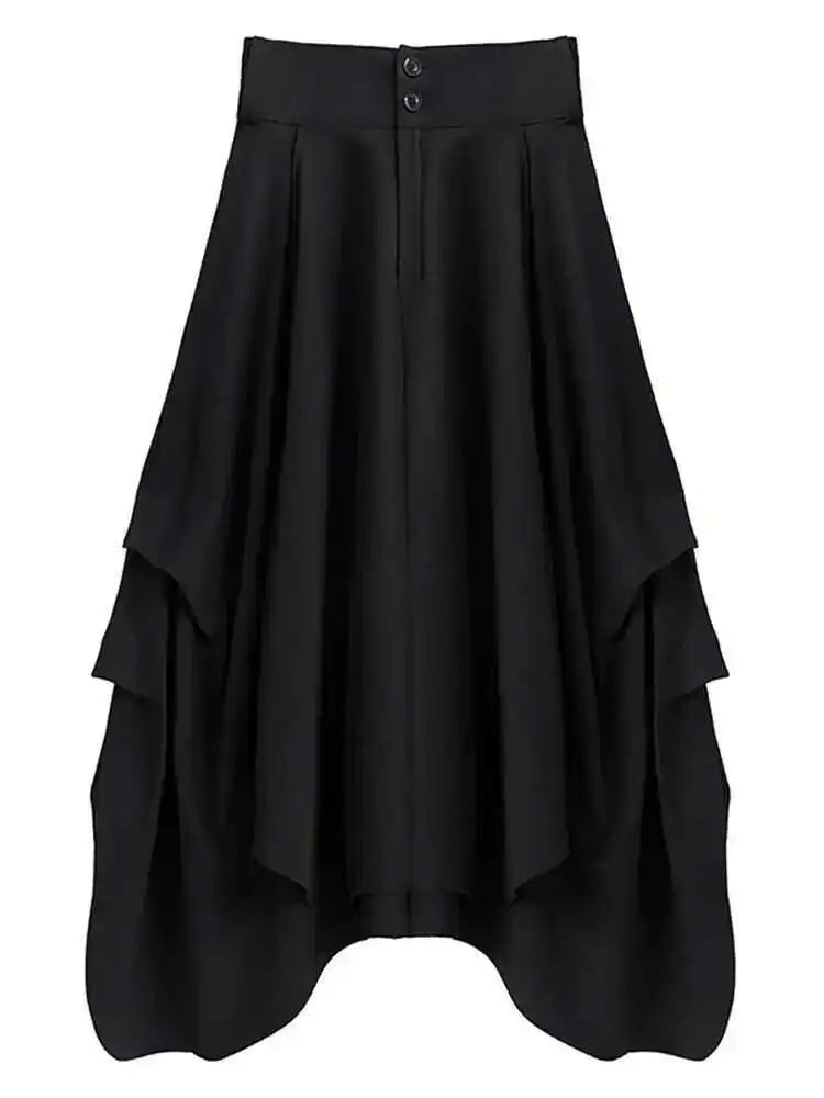 High Waist Black pleated Irregular A-line Half-body Skirt Women Loose Fit Fashion Tide New Spring Autumn 2025 1DH4346