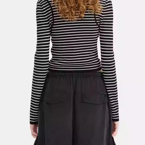 Load image into Gallery viewer, Hit Color Striped Spliced 3D Flower Cardigan for Women V Neck Long Sleeves Patchwork Zipper Elegant Cardigan Female
