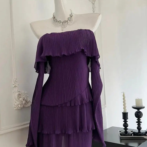 Load image into Gallery viewer, French Vintage Women Autumn Purple Long Sleeve Off Shoulder Mini Dress Fashion Backless Festival Party Slim Short Evening Dress
