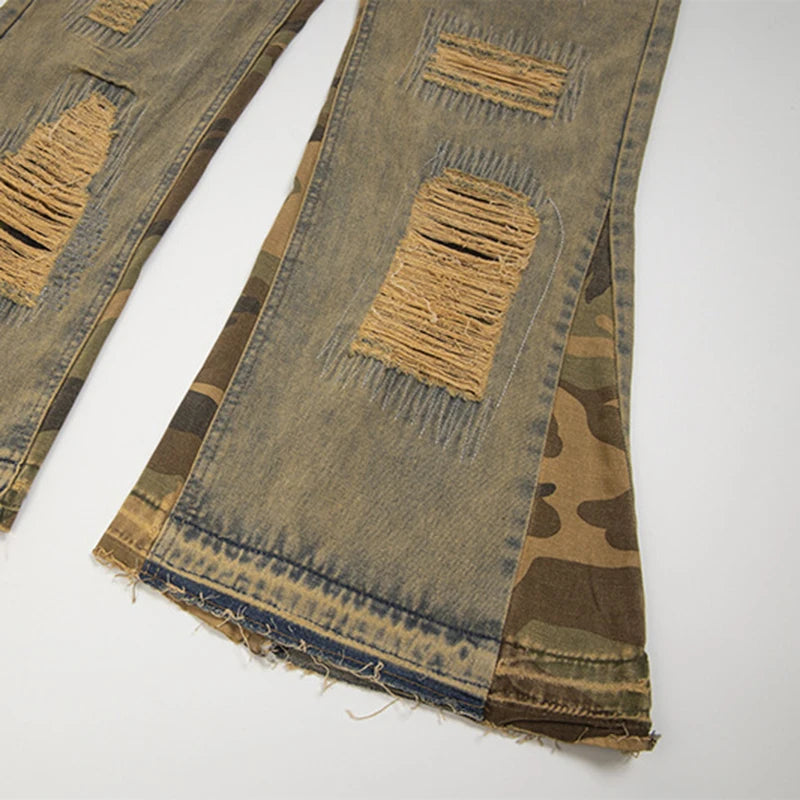 Men's Jeans New American Distressed High Street Trendy Loose Hole Design Straight Wide Leg Male Summer Clothing 9W1886