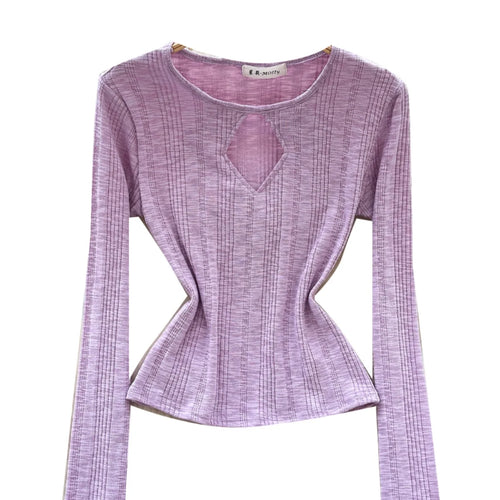 Load image into Gallery viewer, Vintage Fashion Women's Solid Long Sleeved Hollow Out Slim Short T Shirt 2025 Spring Elegant Versatile Ladies Festival Tops Chic
