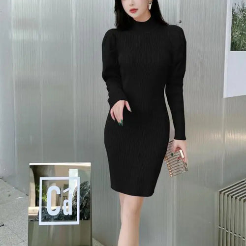 Load image into Gallery viewer, Korean Version Autumn 2024 New Women's Half High Neck Knitted Dress Elegant Festival Slim Long Sleeve Dress Simplicity Clothing
