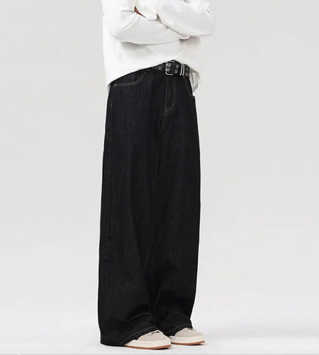 Men's Jeans Solid Color New American Cleanfit Wide Leg Simple Casual Handsome Trendy Loose Men Denim Pants 2025 9W1322