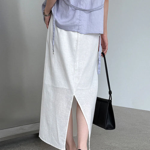 Load image into Gallery viewer, High Elastic Waist Red Linen Back Slit Elegant Straight Half-body Skirt Women Fashion Tide New Spring Autumn 2025 1DJ1283
