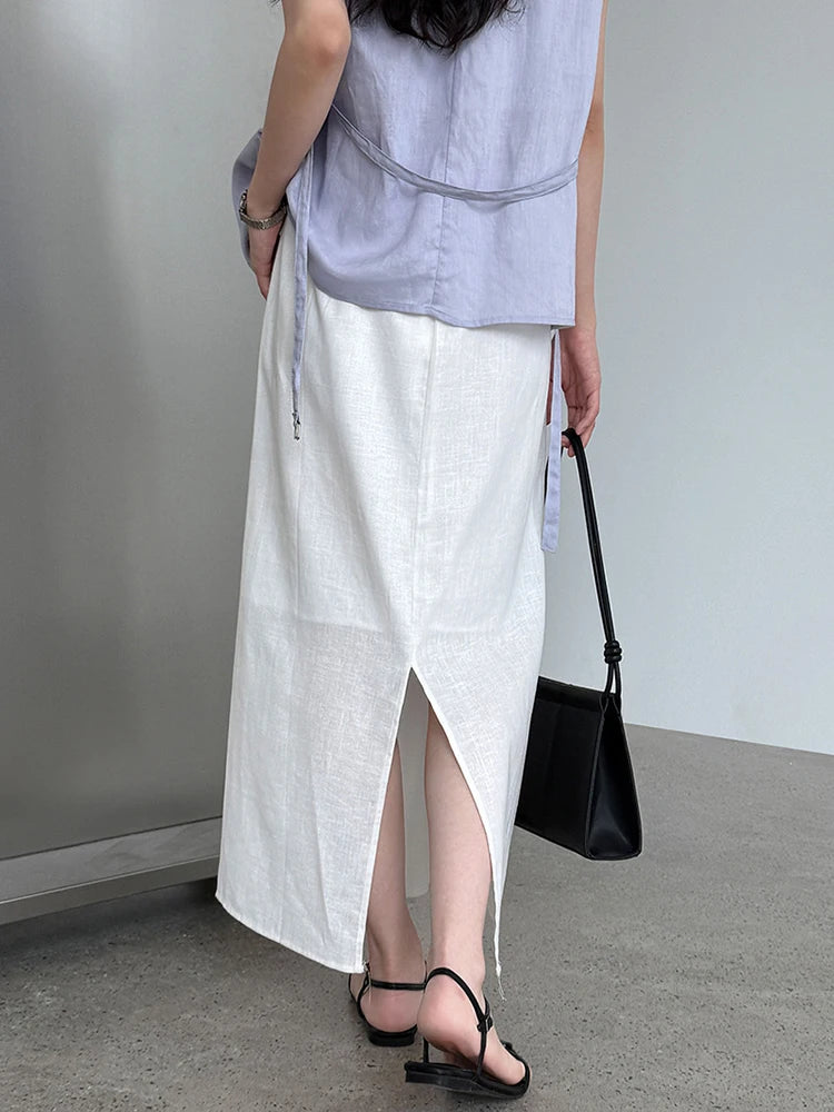 High Elastic Waist Red Linen Back Slit Elegant Straight Half-body Skirt Women Fashion Tide New Spring Autumn 2025 1DJ1283