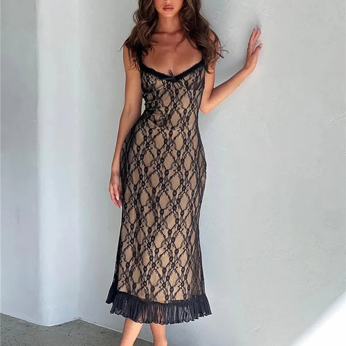 Load image into Gallery viewer, Elegant Lace Print Sexy Maxi Dress For Women Spaghetti Strap Sleeveless Backless Bodycon Club Party Sexy Long Dress
