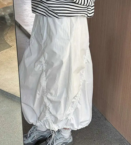 High Elastic Waist White Drawstring Irregular Casual Half-body Skirt Women Fashion Tide New Spring Autumn 2025 1DH9428