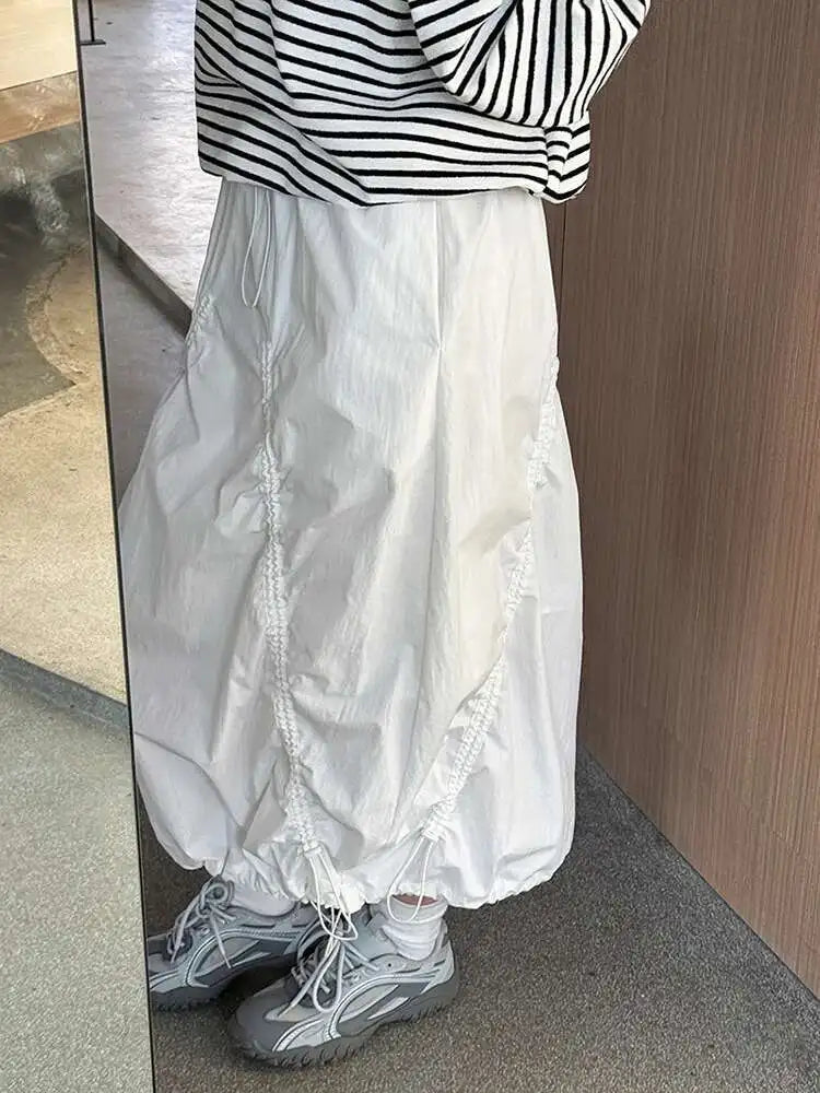 High Elastic Waist White Drawstring Irregular Casual Half-body Skirt Women Fashion Tide New Spring Autumn 2025 1DH9428