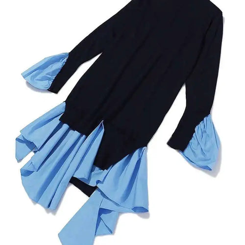 Load image into Gallery viewer, Women Blue Knitting Ruffles Irregular Elegant Dress New Turtleneck Long Sleeve Fashion Tide Spring Autumn 2025 1DH4512
