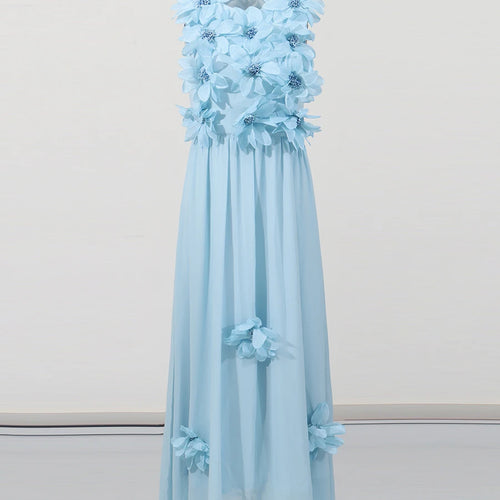 Load image into Gallery viewer, Solid Spliced 3D Flower Elegant Long Dresses for Women Round Neck Sleeveless High Waist Dress Female Clothing New
