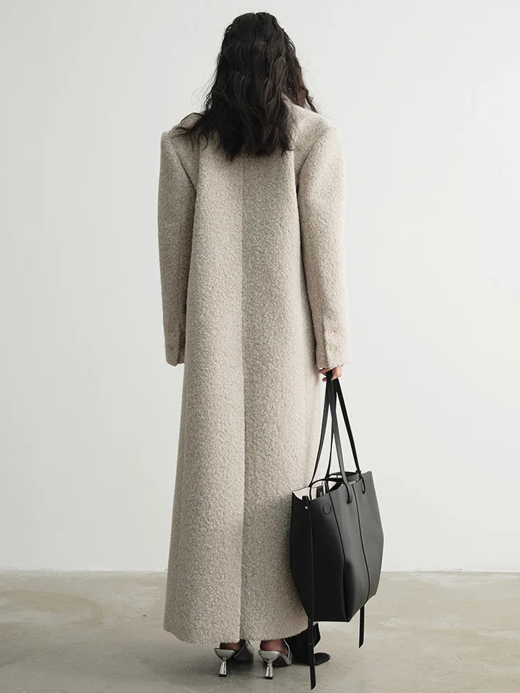 30% Wool X-Long Big Size Warm Woolen Coat New Lapel Long Sleeve Women Jacket Fashion Tide Autumn Winter 2025 1DH4053